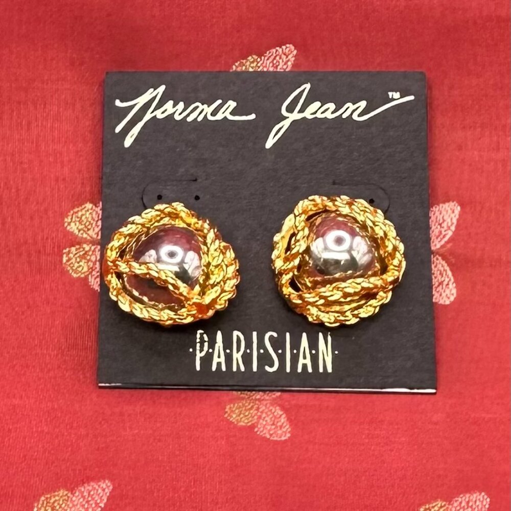 VTG Norma Jean “Parisian” Gold/Silver-Tone Clip-On Earrings.  Original presentat